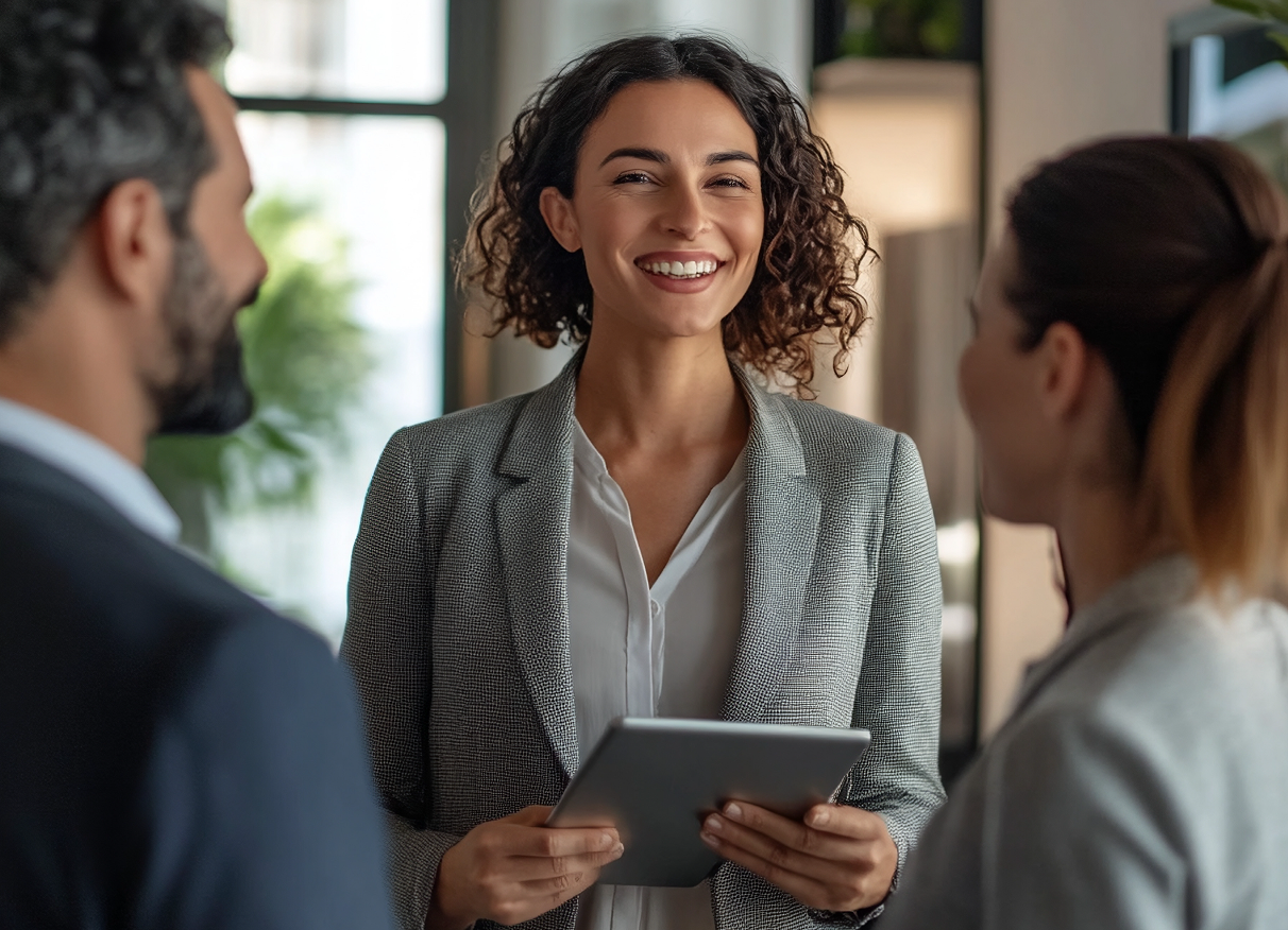 Imagen de personas hablando sobre bienes raíces